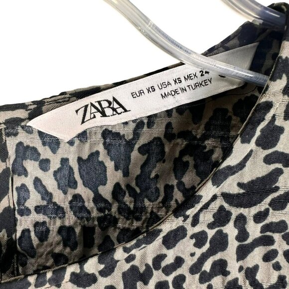 2/$30 Zara Grey Leopard Animal Print Ruffle Trim Mini Dress Size XS - Picture 10 of 11